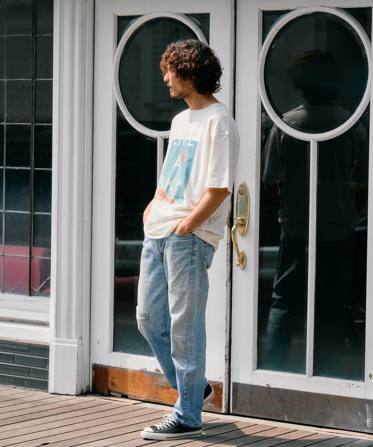 【予約販売7月初旬～中旬入荷】-Skylar-（ｽｶｲﾗｰ） "LIKE A SKY" レトロフォトプリントTシャツ