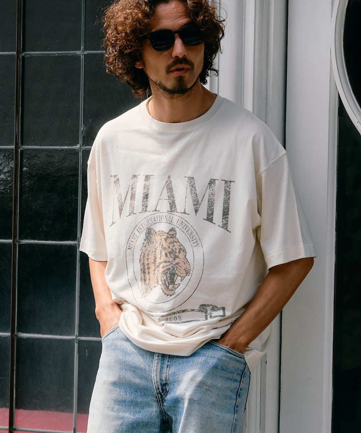 【予約販売7月初旬～中旬入荷】-Nico-（ﾆｺ） "MIAMI" ヴィンテージタイガープリント Tシャツ