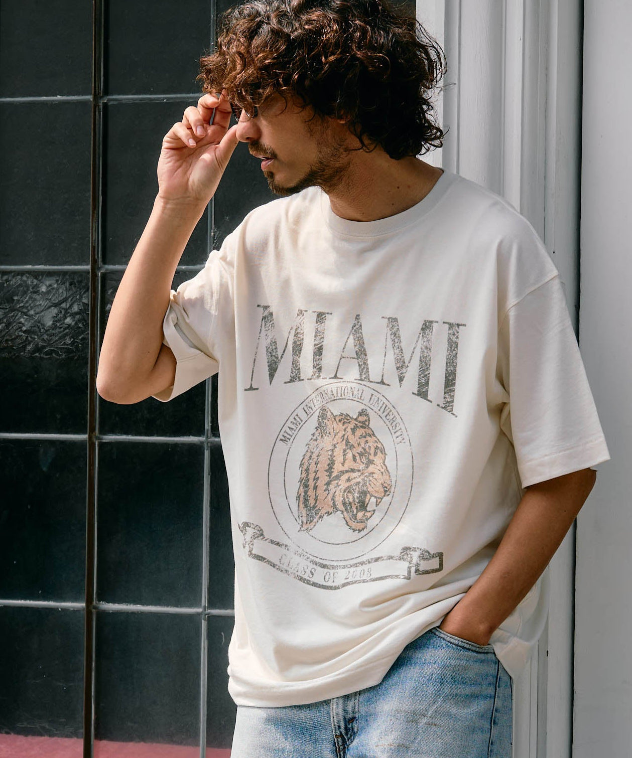 【予約販売7月初旬～中旬入荷】-Nico-（ﾆｺ） "MIAMI" ヴィンテージタイガープリント Tシャツ