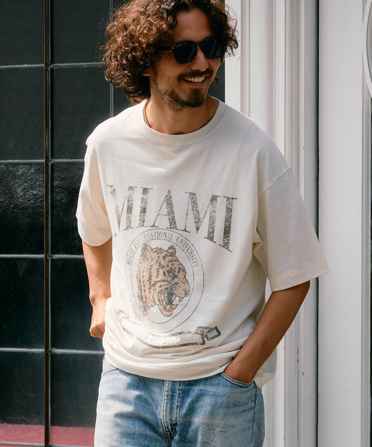 【予約販売7月初旬～中旬入荷】-Nico-（ﾆｺ） "MIAMI" ヴィンテージタイガープリント Tシャツ