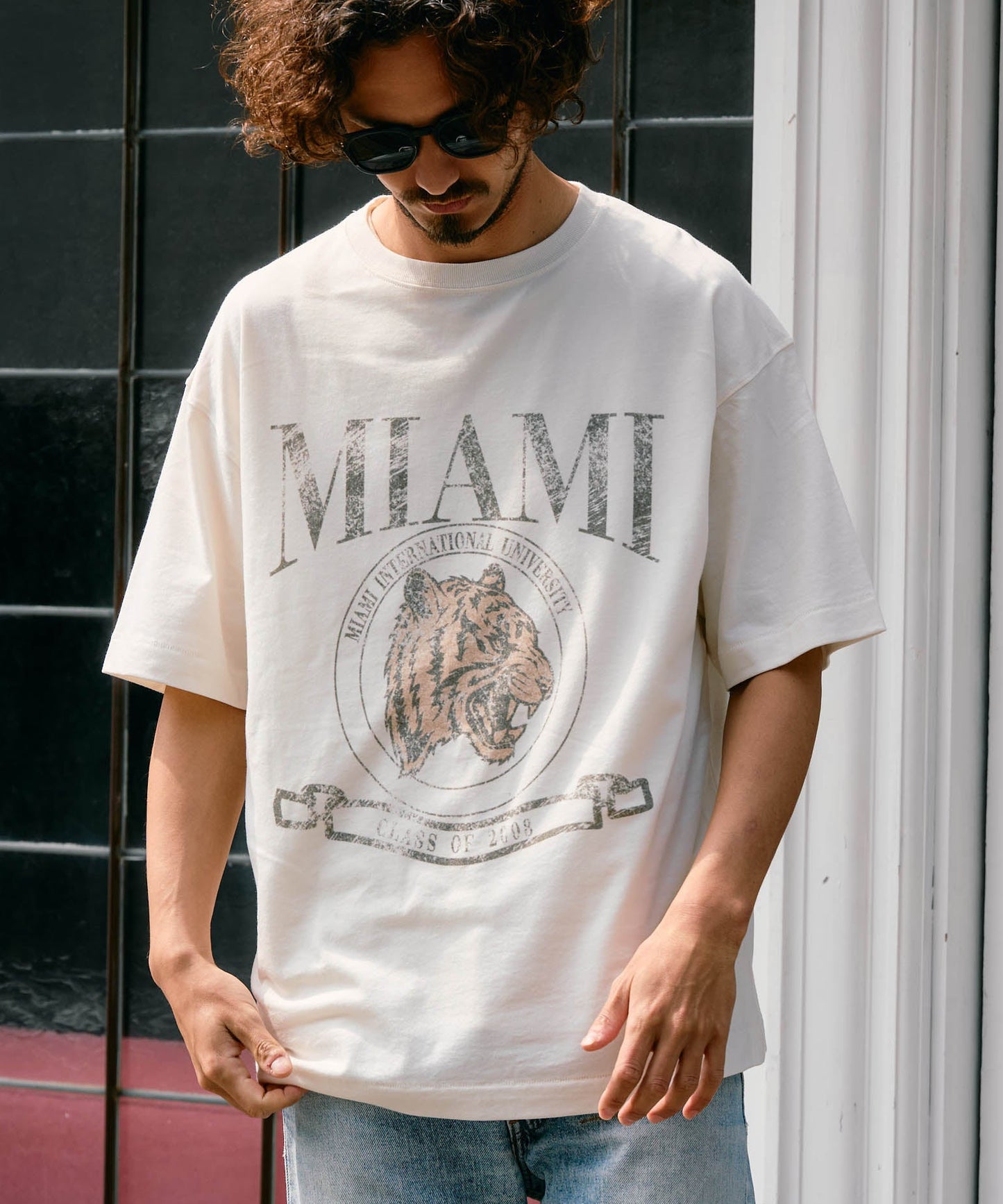 【予約販売7月初旬～中旬入荷】-Nico-（ﾆｺ） "MIAMI" ヴィンテージタイガープリント Tシャツ