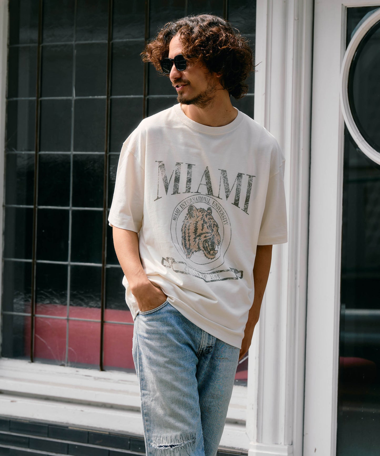 【予約販売7月初旬～中旬入荷】-Nico-（ﾆｺ） "MIAMI" ヴィンテージタイガープリント Tシャツ