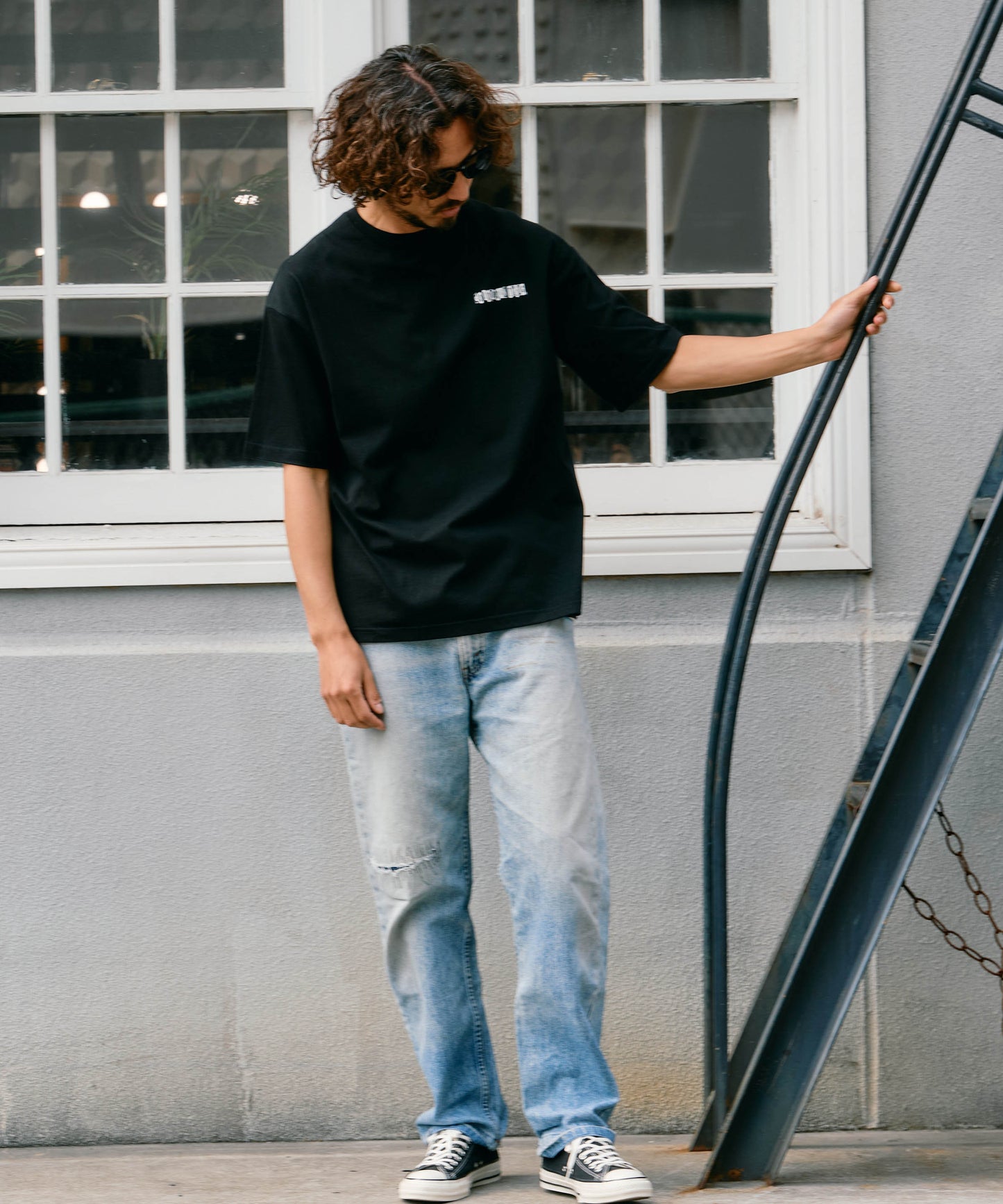 【予約販売7月中旬～下旬入荷】-Alex-(ｱﾚｯｸｽ) "do your own thing" ディストーションチェッカー バックプリントTシャツ