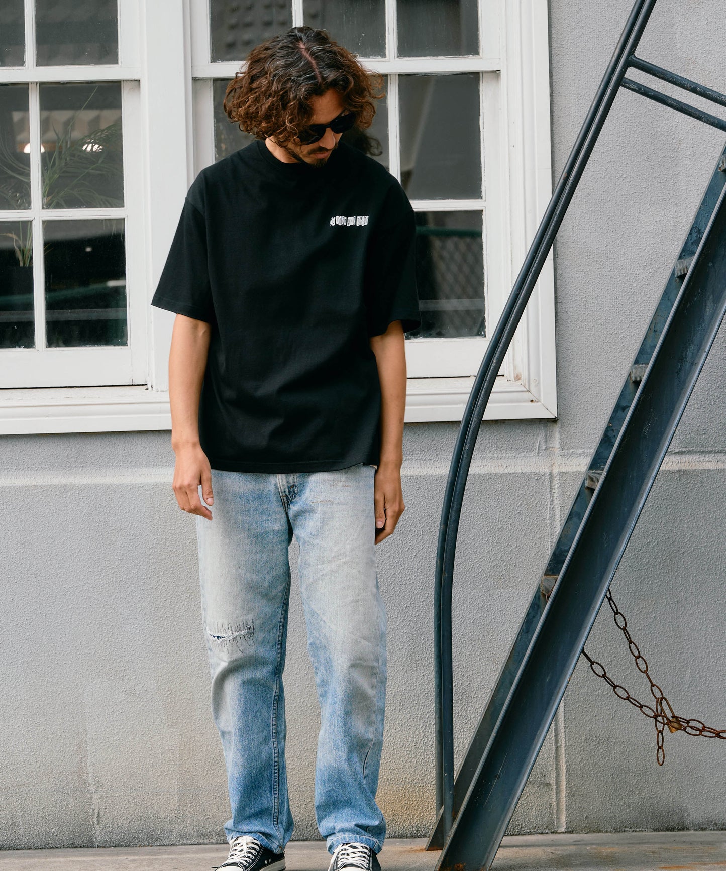 【予約販売7月中旬～下旬入荷】-Alex-(ｱﾚｯｸｽ) "do your own thing" ディストーションチェッカー バックプリントTシャツ