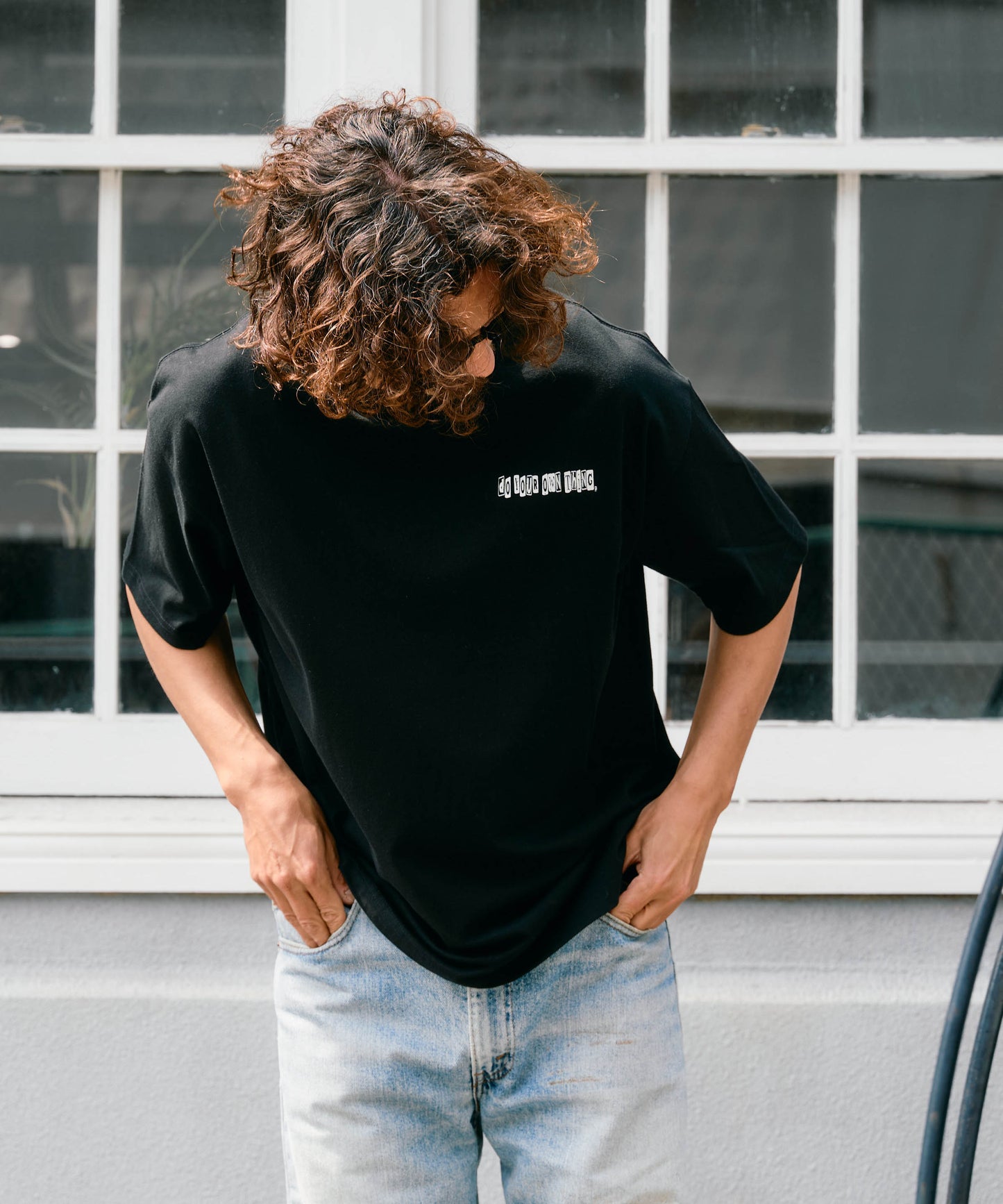 【予約販売7月中旬～下旬入荷】-Alex-(ｱﾚｯｸｽ) "do your own thing" ディストーションチェッカー バックプリントTシャツ