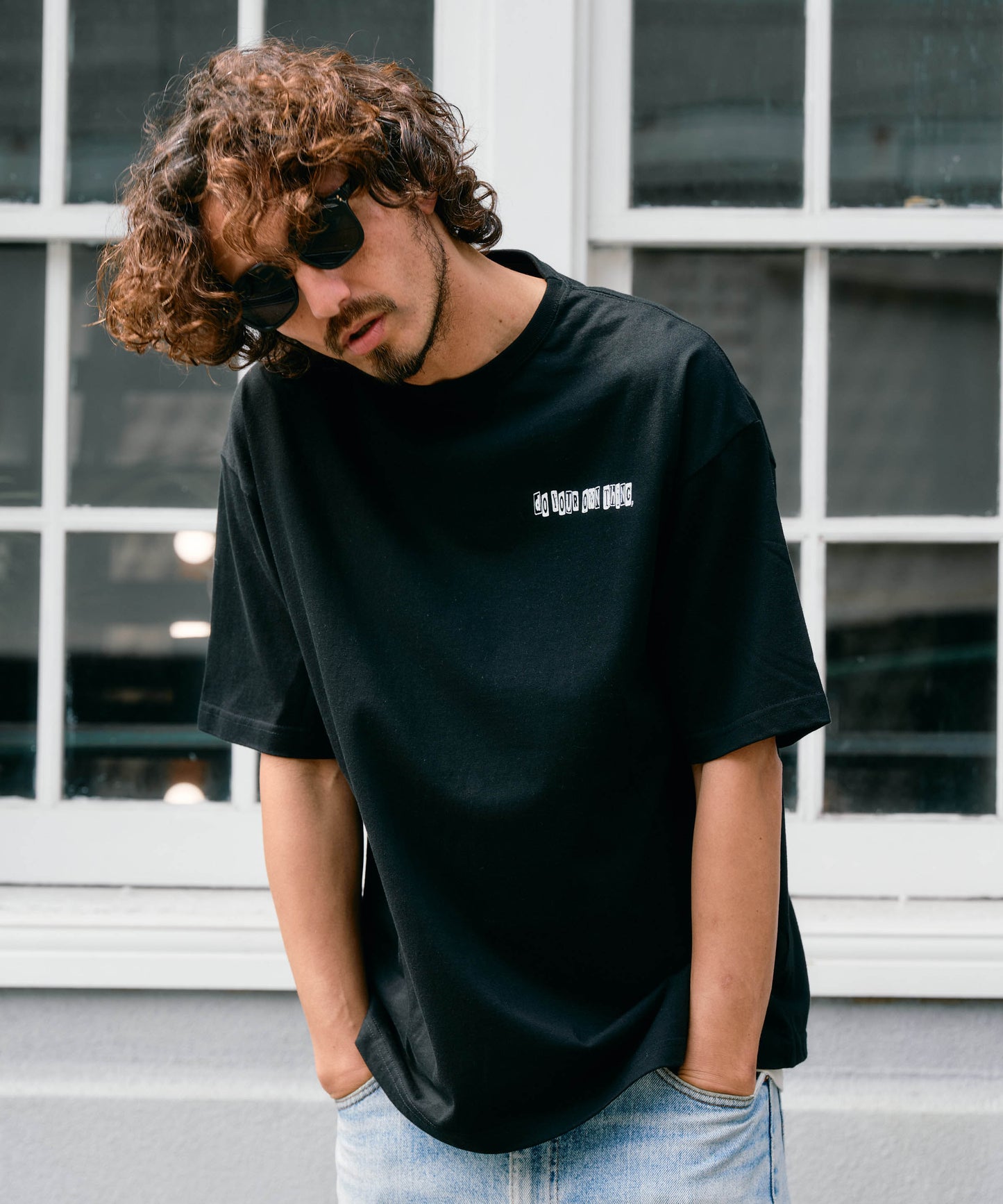 【予約販売7月中旬～下旬入荷】-Alex-(ｱﾚｯｸｽ) "do your own thing" ディストーションチェッカー バックプリントTシャツ