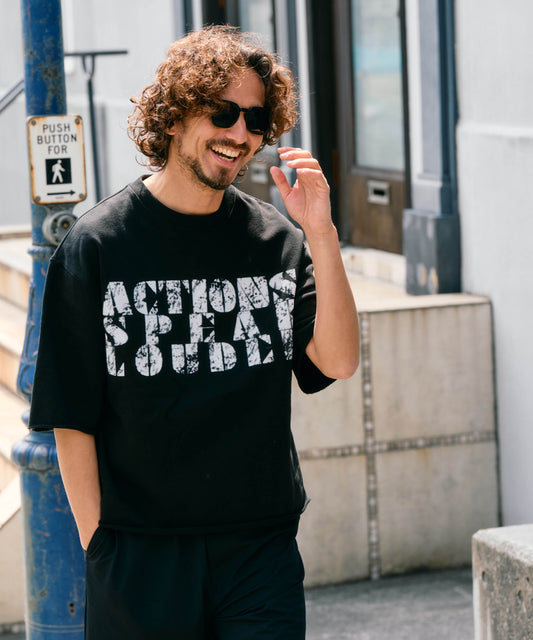 【予約販売7月初旬～中旬入荷】-Jesse-(ｼﾞｪｼｰ)  "ACTIONS SPEAK LOUDER" カットオフ ハーフスリーブスウェット