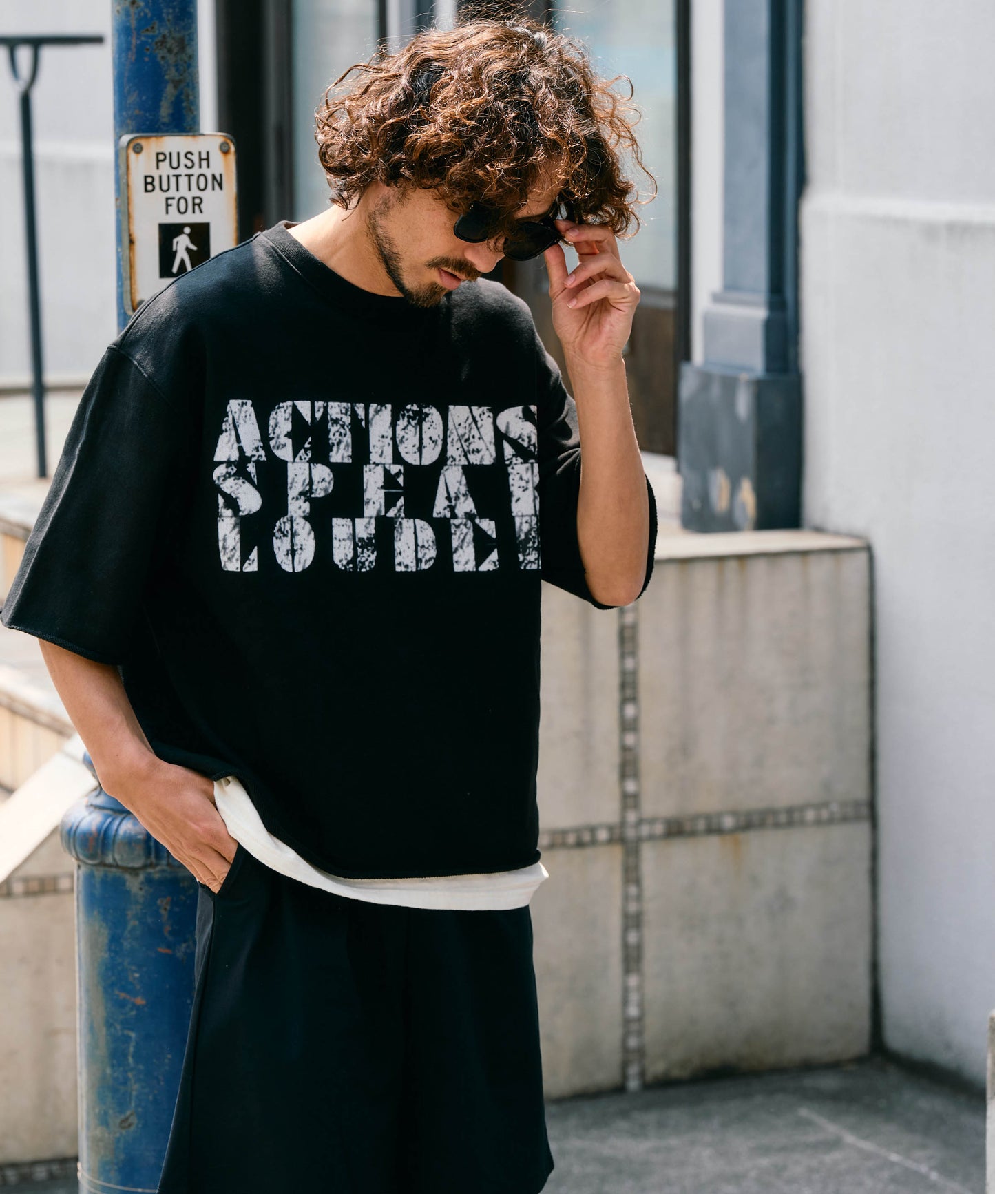 【予約販売7月中旬～下旬入荷】-Jesse-(ｼﾞｪｼｰ)  "ACTIONS SPEAK LOUDER" カットオフ ハーフスリーブスウェット