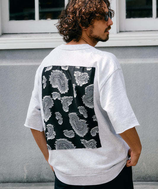【予約販売7月初旬～中旬入荷】-Travis-(ﾄﾗｳﾞｨｽ)  バンダナパッチワーク ハーフスリーブスウェット