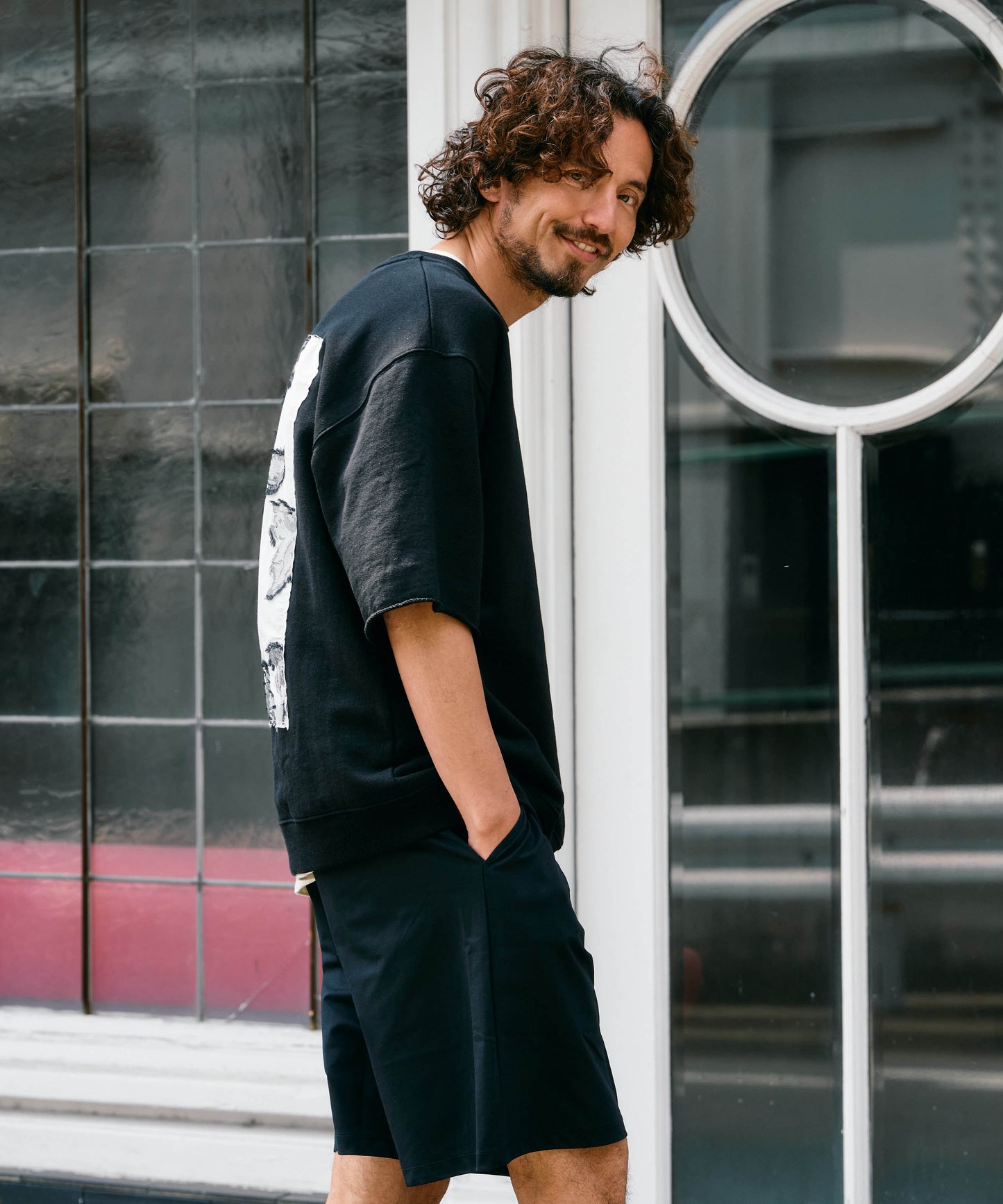 【予約販売7月中旬～下旬入荷】-Travis-(ﾄﾗｳﾞｨｽ)  バンダナパッチワーク ハーフスリーブスウェット