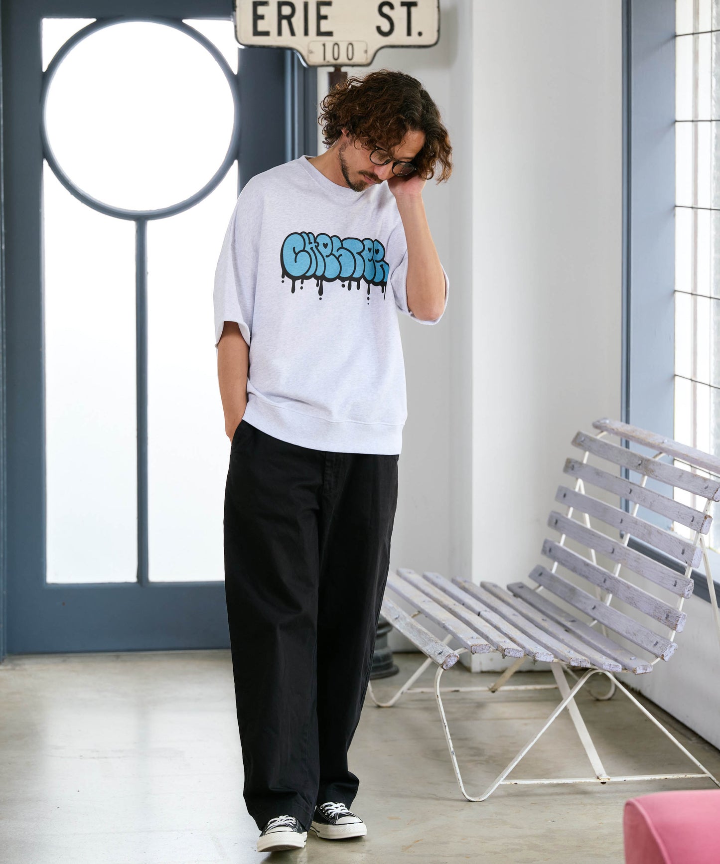 【予約販売7月初旬～中旬入荷】-Finn-(ﾌｨﾝ)  グラフィティロゴ カットオフ ハーフスリーブスウェット