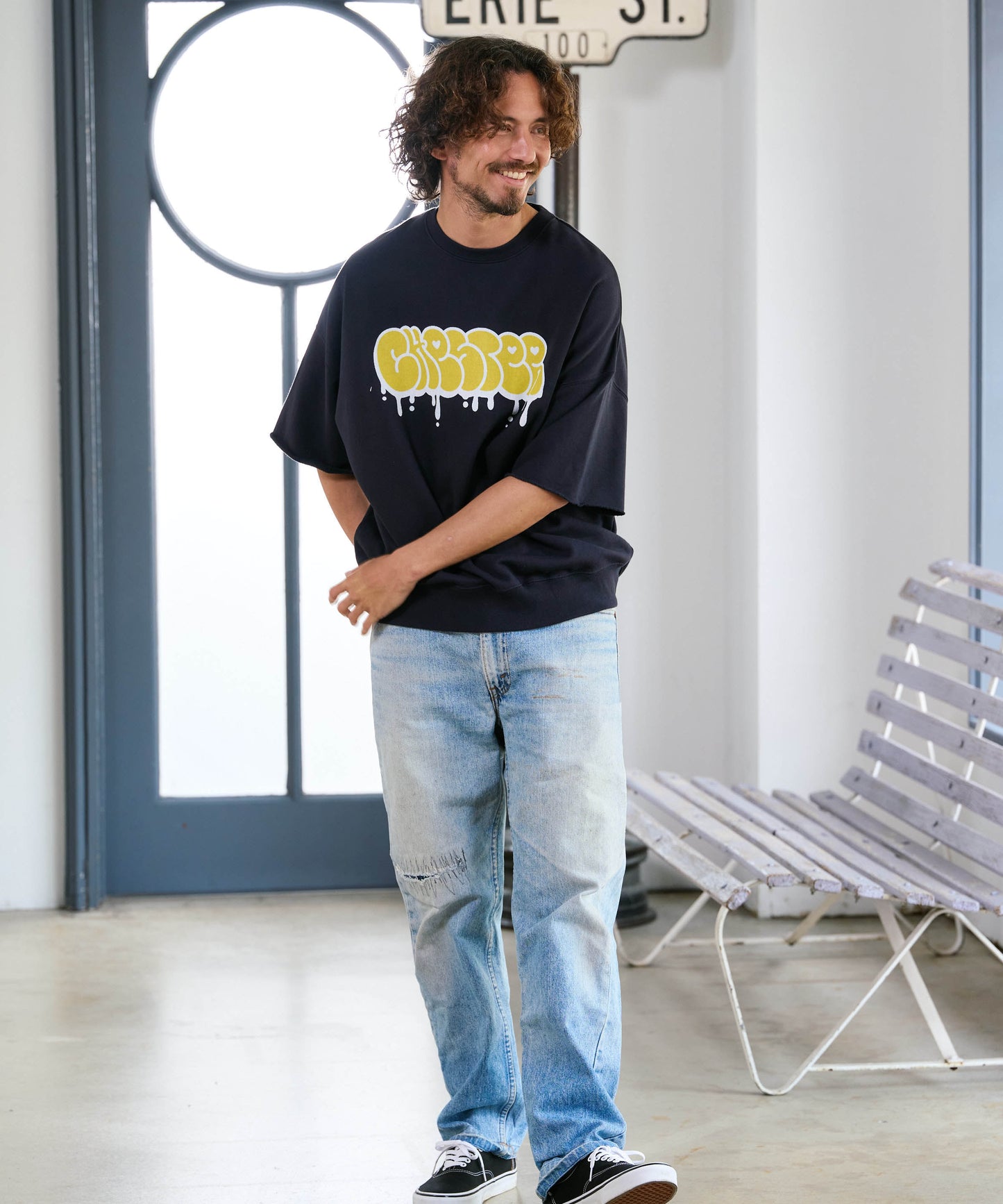 【予約販売7月初旬～中旬入荷】-Finn-(ﾌｨﾝ)  グラフィティロゴ カットオフ ハーフスリーブスウェット