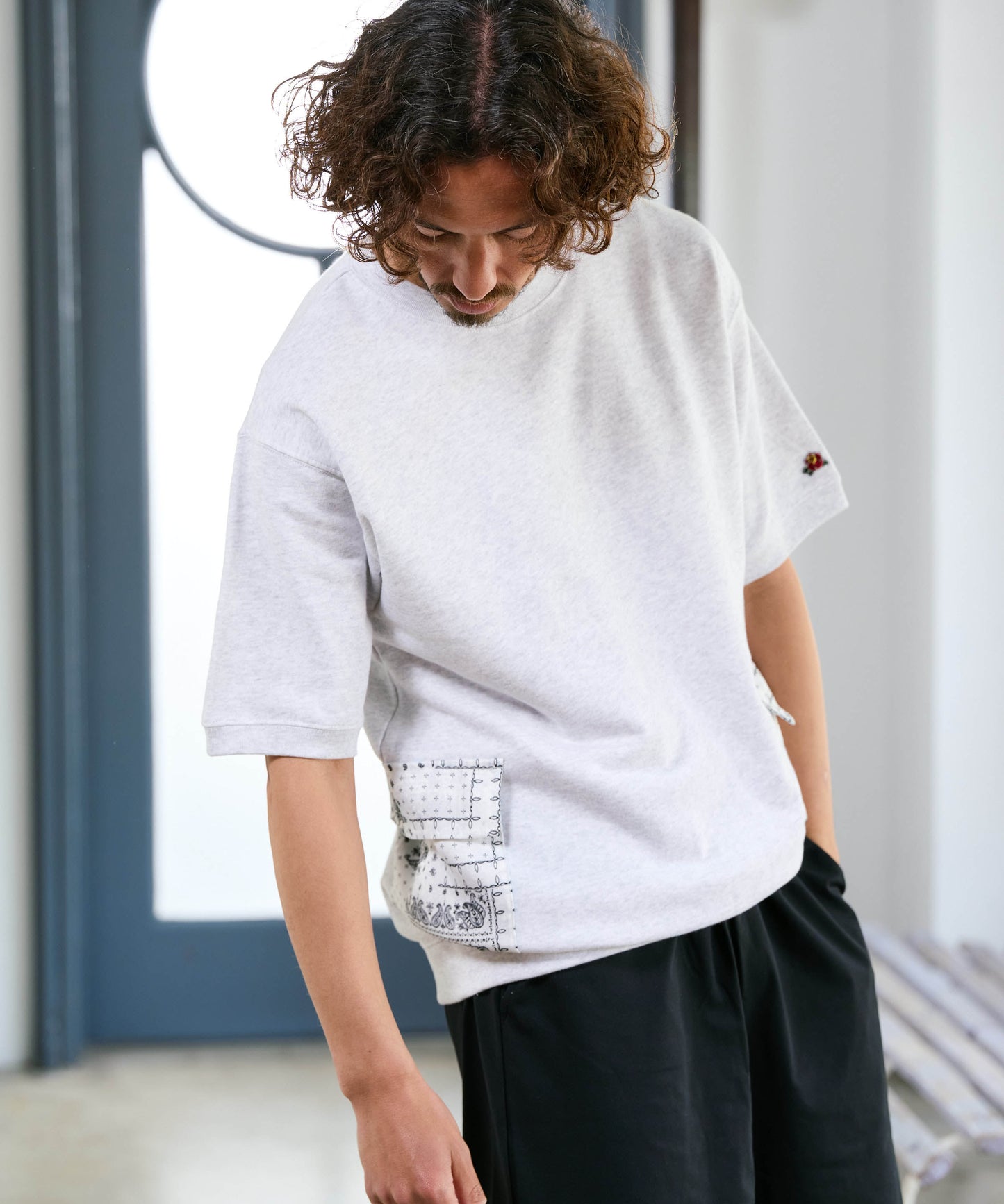 【予約販売7月初旬～中旬入荷】-Seth-(ｾｽ)  バンダナコンビネーション ハーフスリーブスウェット