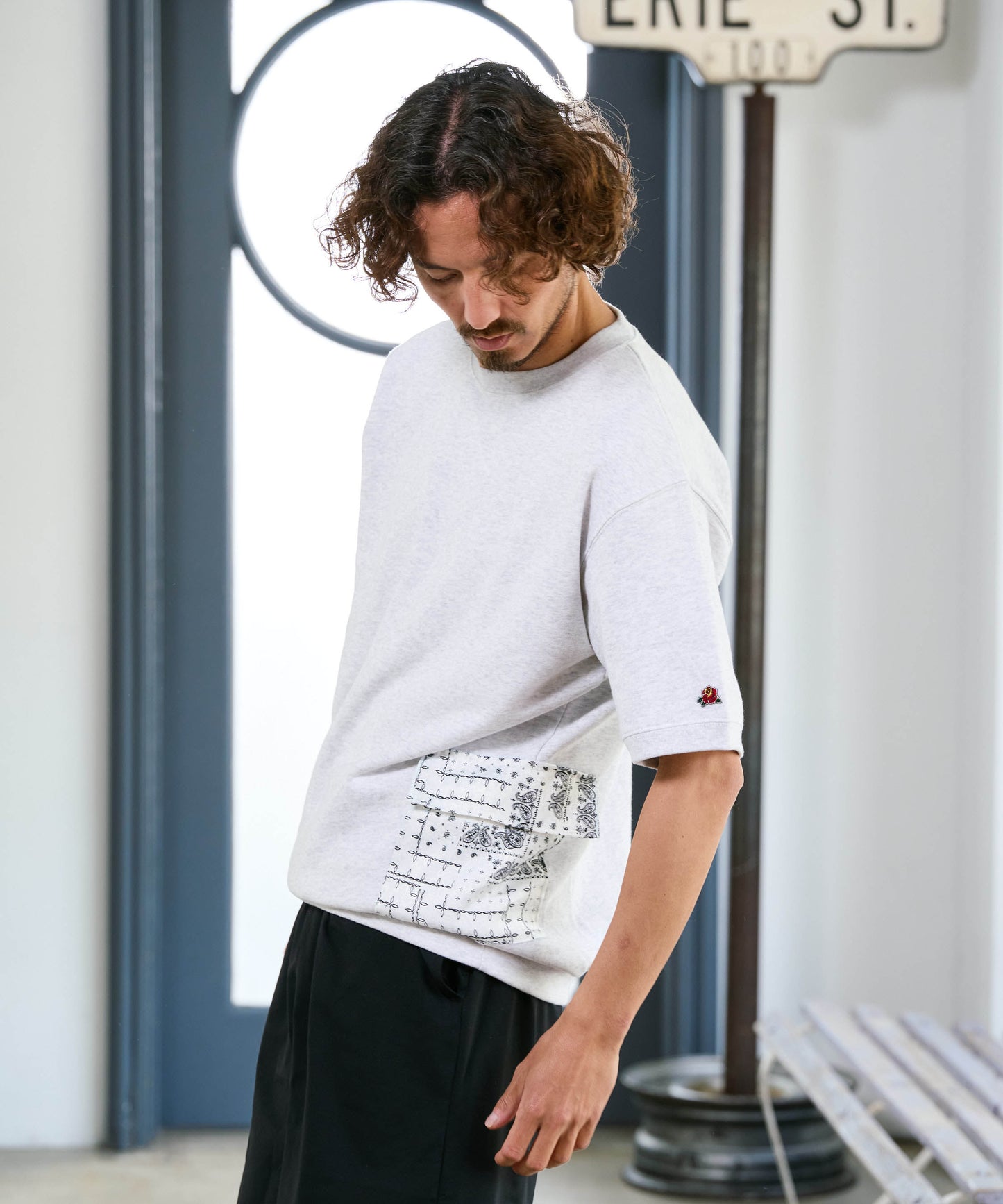 【予約販売7月初旬～中旬入荷】-Seth-(ｾｽ)  バンダナコンビネーション ハーフスリーブスウェット