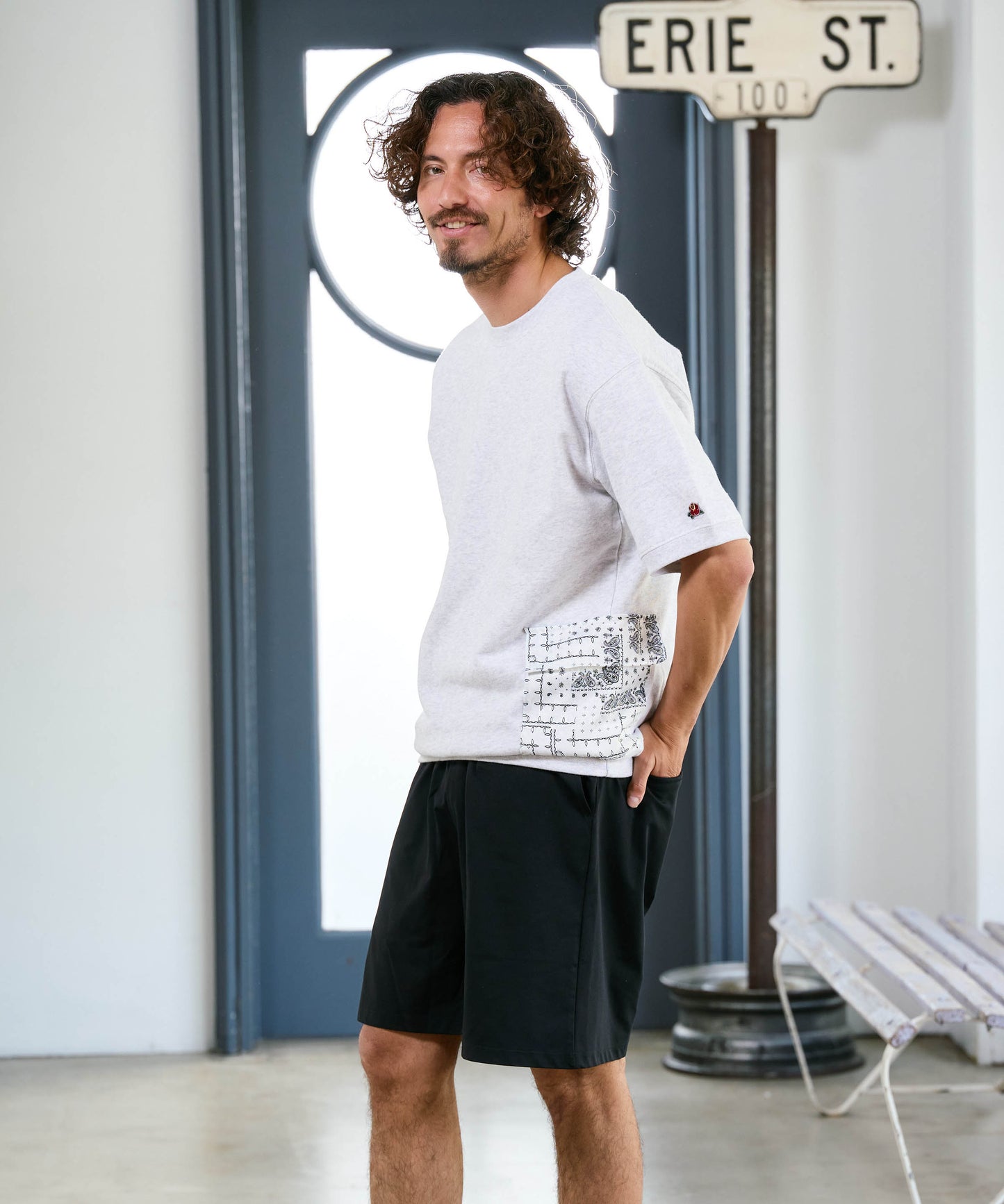 【予約販売7月初旬～中旬入荷】-Seth-(ｾｽ)  バンダナコンビネーション ハーフスリーブスウェット