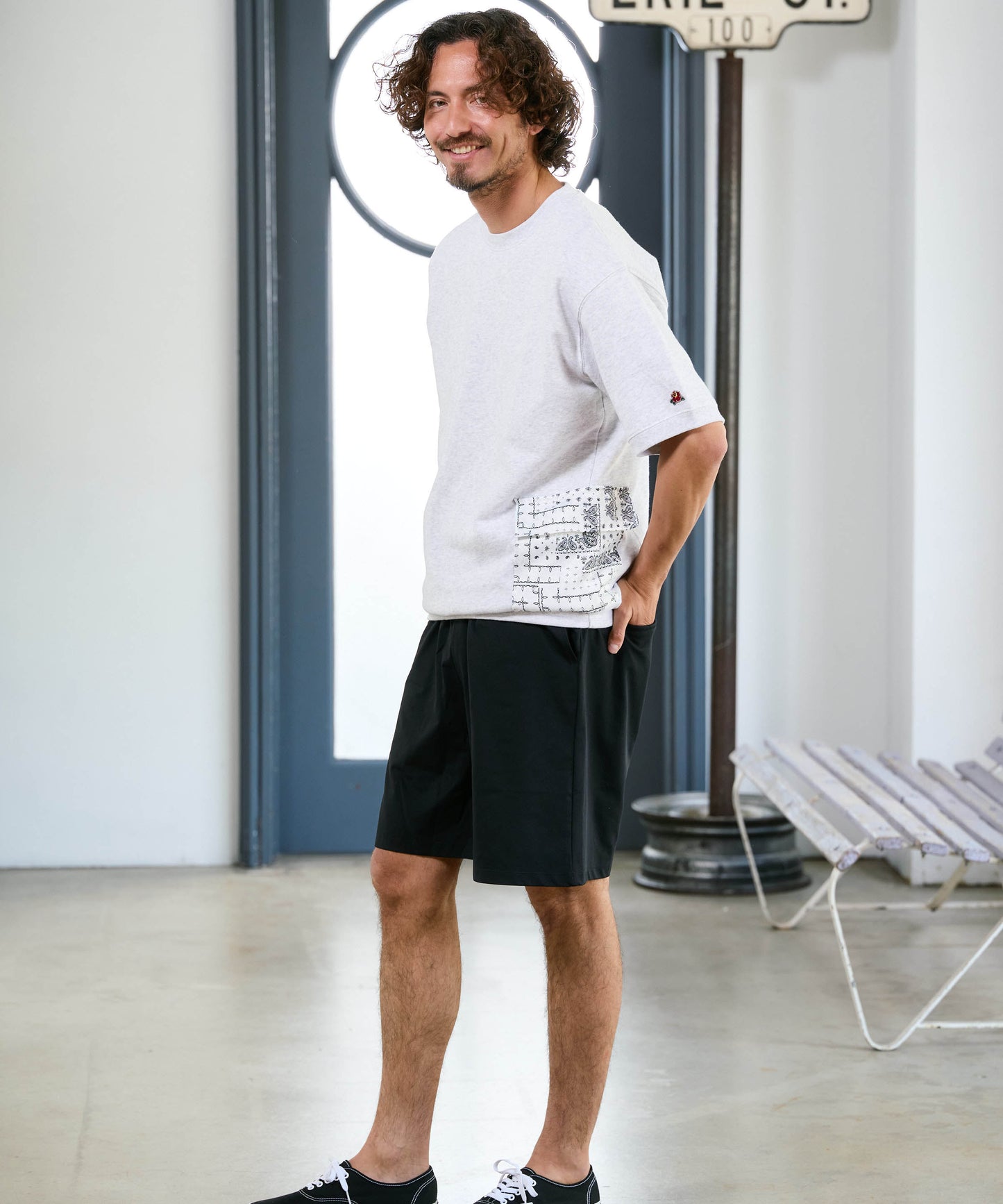 【予約販売7月初旬～中旬入荷】-Seth-(ｾｽ)  バンダナコンビネーション ハーフスリーブスウェット