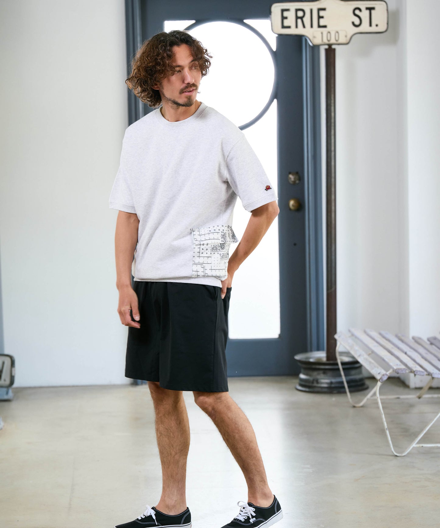 【予約販売7月初旬～中旬入荷】-Seth-(ｾｽ)  バンダナコンビネーション ハーフスリーブスウェット