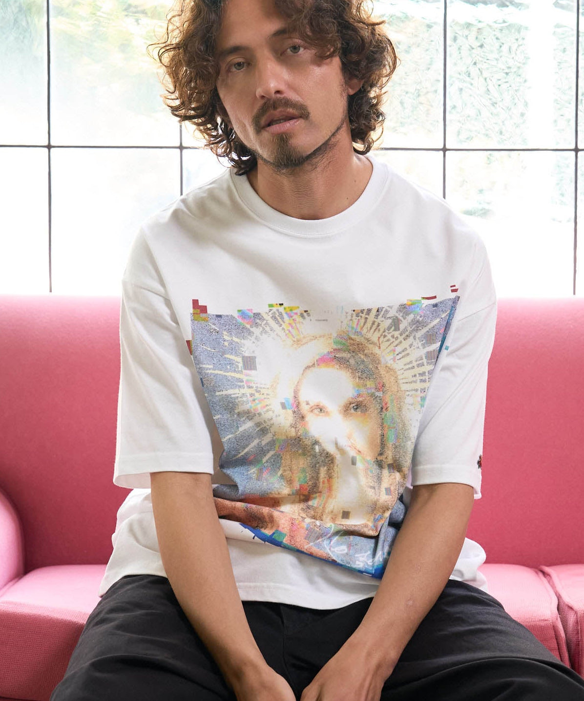 【予約販売7月中旬～下旬入荷】-Magdalena-(ﾏｸﾞﾀﾞﾚﾅ) "No saviors" グリッチマリア＆ローズワッペン ビッグTシャツ