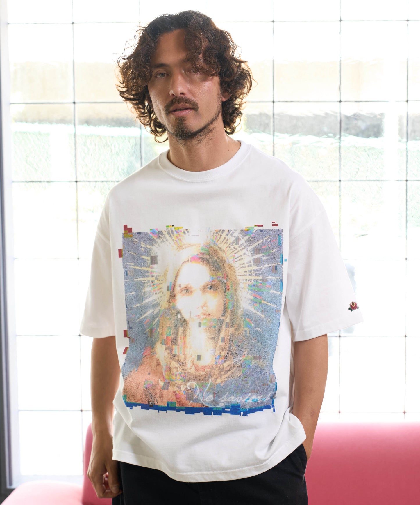 【予約販売7月中旬～下旬入荷】-Magdalena-(ﾏｸﾞﾀﾞﾚﾅ) "No saviors" グリッチマリア＆ローズワッペン ビッグTシャツ