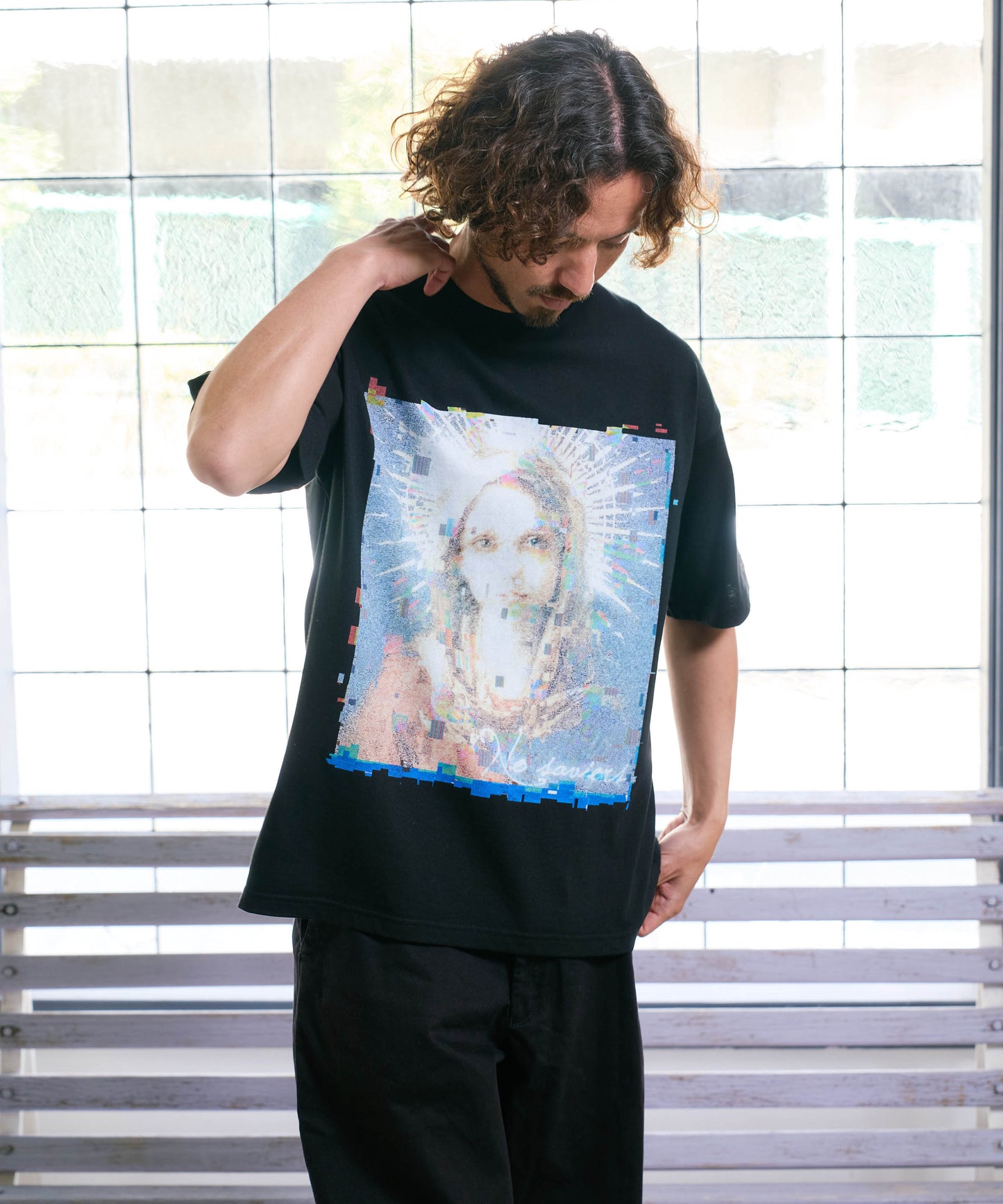 【予約販売7月中旬～下旬入荷】-Magdalena-(ﾏｸﾞﾀﾞﾚﾅ) "No saviors" グリッチマリア＆ローズワッペン ビッグTシャツ