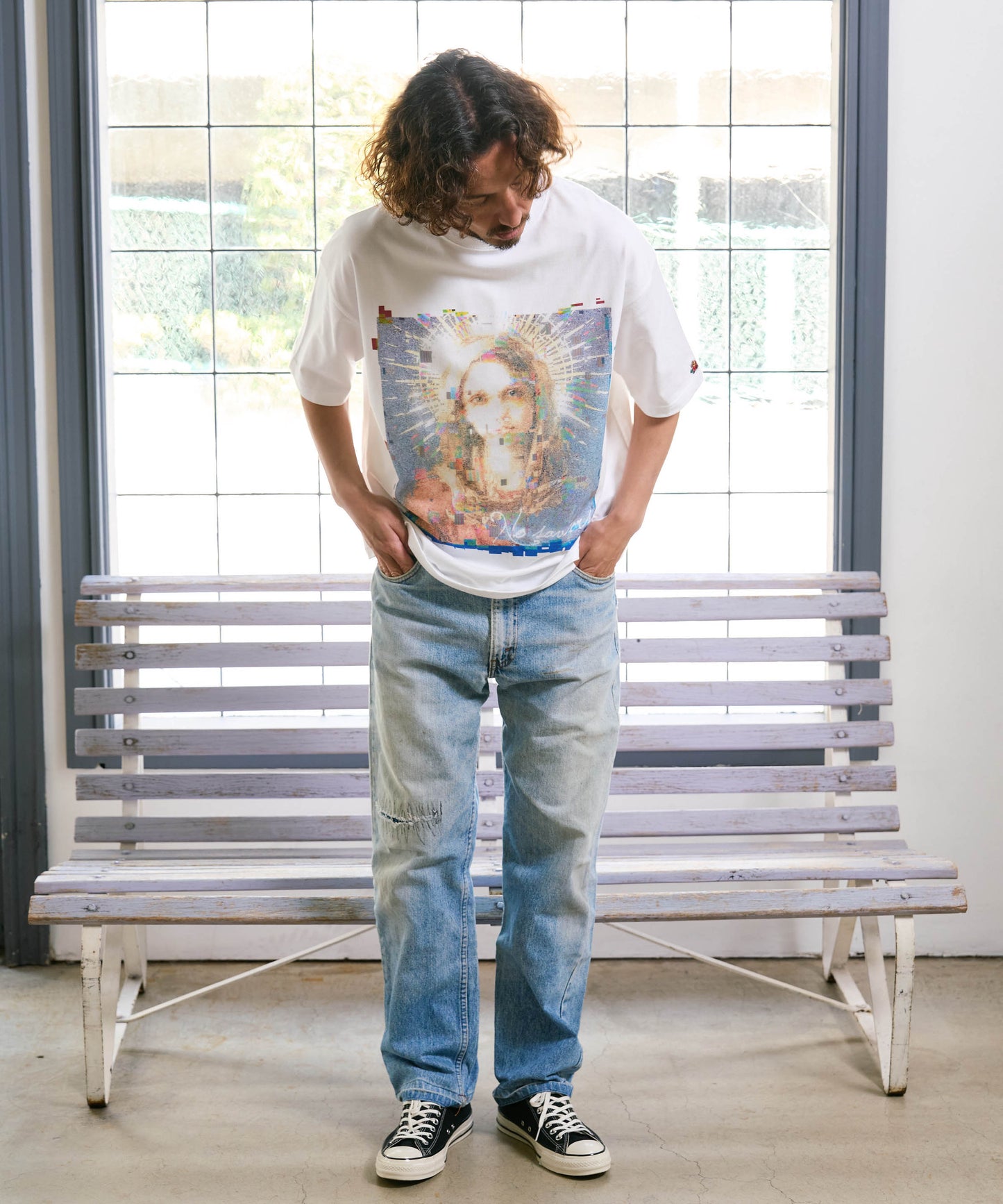 【予約販売7月中旬～下旬入荷】-Magdalena-(ﾏｸﾞﾀﾞﾚﾅ) "No saviors" グリッチマリア＆ローズワッペン ビッグTシャツ