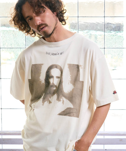 【予約販売7月中旬～下旬入荷】-Jesus-(ｼﾞｰｻﾞｽ) "Hey, What's up?" グラフィック＆ローズワッペン ヴィンテージTシャツ -Jesus-