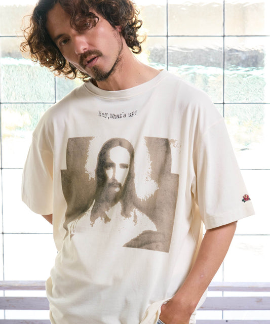 【予約販売7月中旬～下旬入荷】-Jesus-(ｼﾞｰｻﾞｽ) "Hey, What's up?" グラフィック＆ローズワッペン ヴィンテージTシャツ -Jesus-