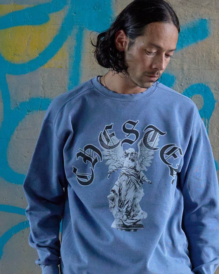 ピグメント後染デザインプリント クルーネックスウェット -Ozzy-【予約