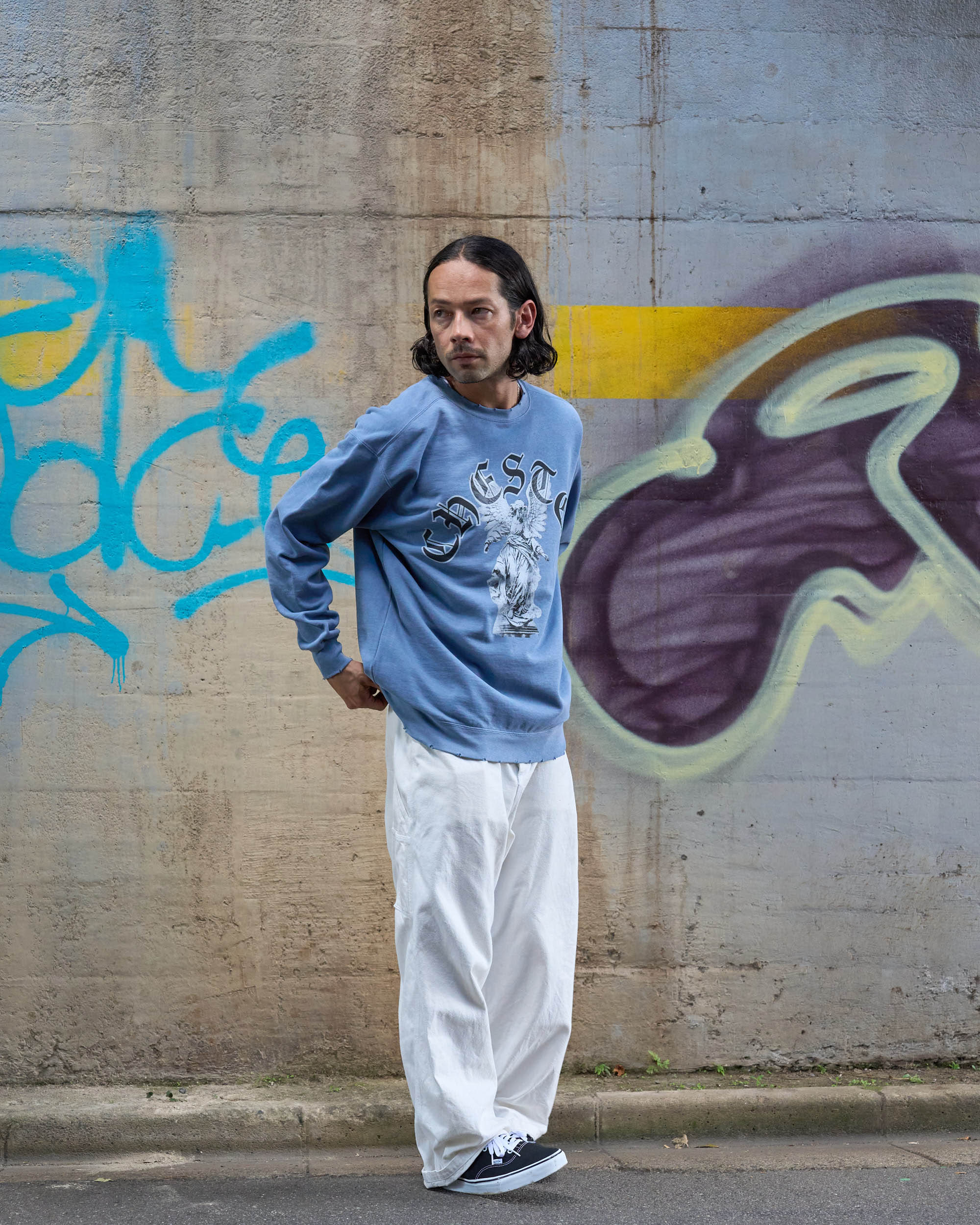 ピグメント後染デザインプリント クルーネックスウェット -Ozzy-【予約