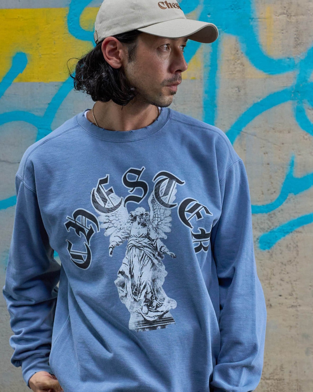 ピグメント後染デザインプリント クルーネックスウェット -Ozzy-【予約