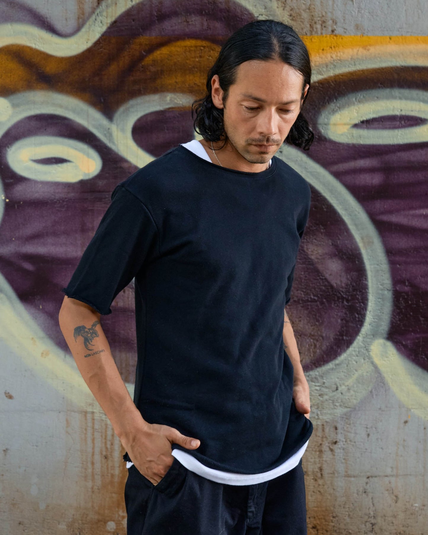 カットオフ5分袖コットンT -Mark-【予約販売4月上旬～中旬入荷】