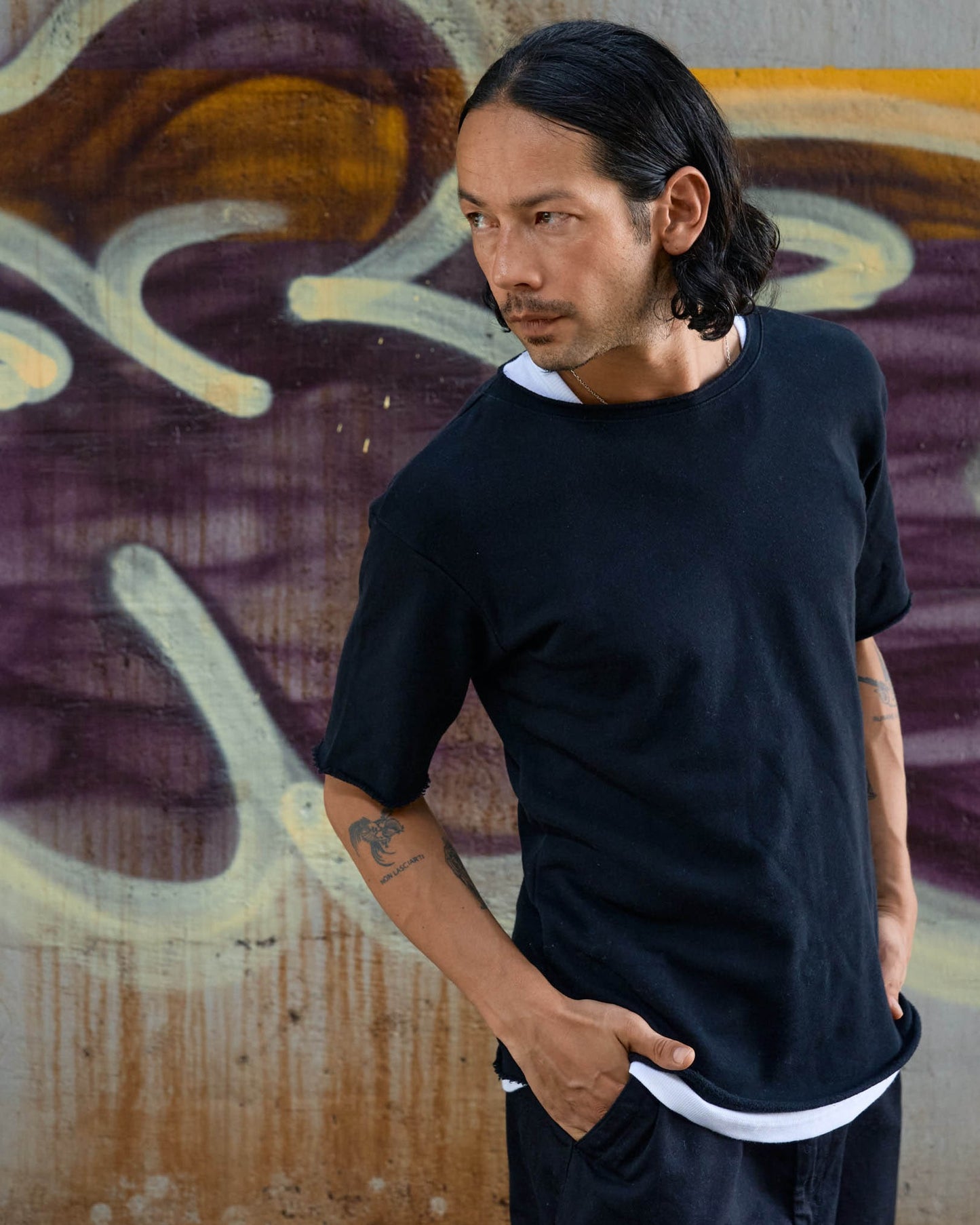 カットオフ5分袖コットンT -Mark-【予約販売4月上旬～中旬入荷】